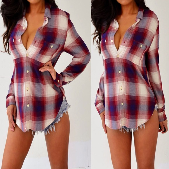 Levi's Blue Red Flannel Button Up Shirt Top M - Picture 2 of 8